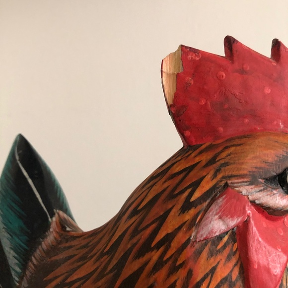 Vintage Carved Handprinted Wooden Rooster - Picture 9 of 10